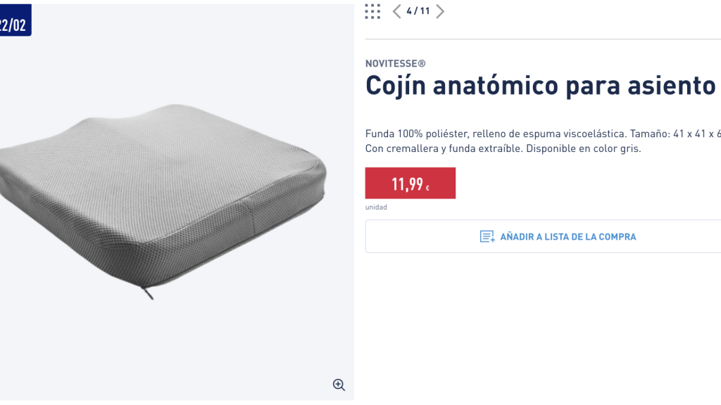 Cojín anatómico para asiento.