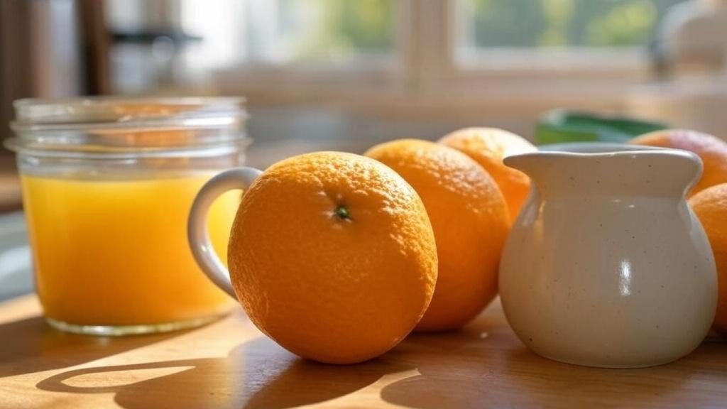 Zumo de naranjas sobre la encimera de la cocina.