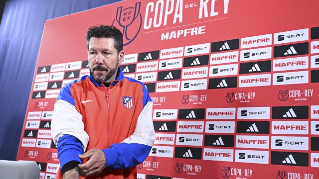 Diego Pablo Simeone, en rueda de prensa con el Atlético de Madrid