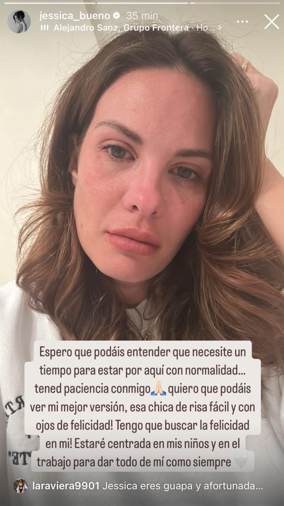 Jessica Bueno, entre lágrimas, tras comunicar su ruptura con Luitingo.