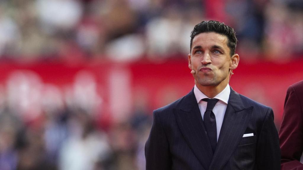 Jesús Navas, en el acto de homenaje cuando se retiró del Sevilla FC.