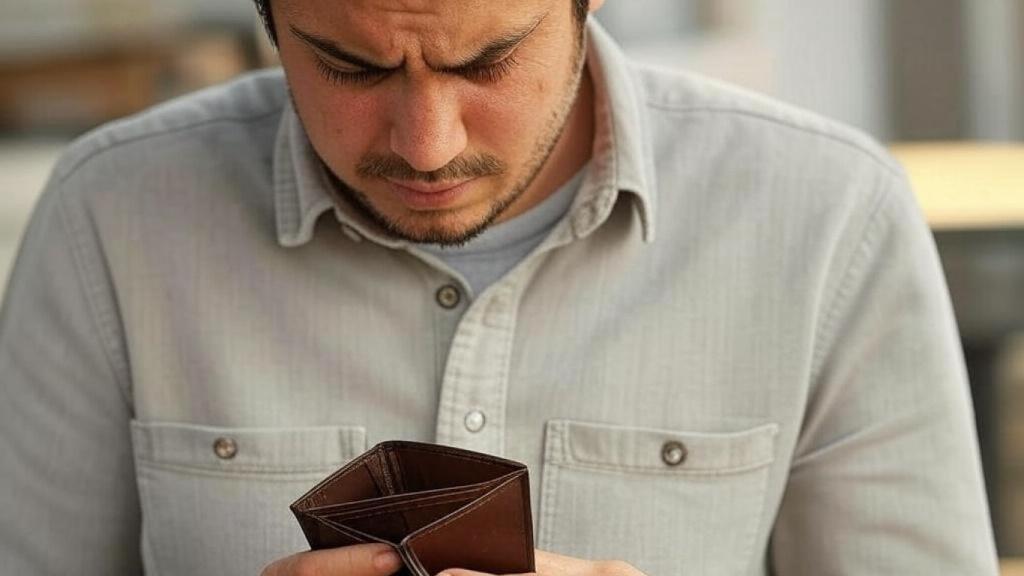 Hombre viendo su cartera.