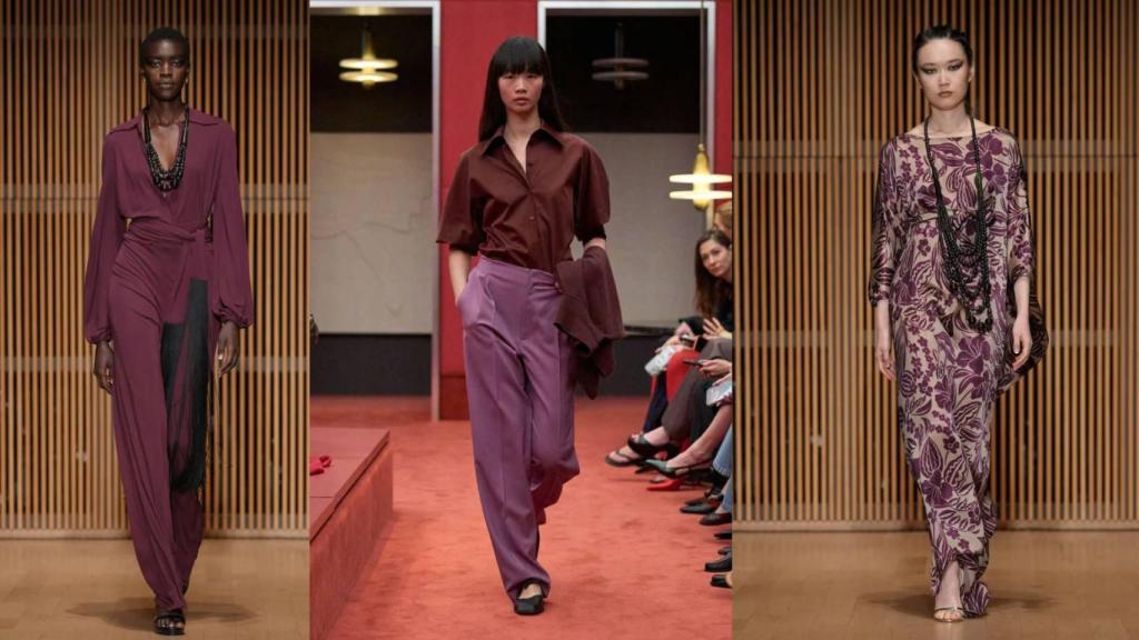 Siluetas que lucen el color tendencia granate en desfiles.