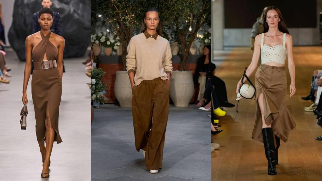 SIluetas que lucen el color tendencia marrón chocolate en desfiles.