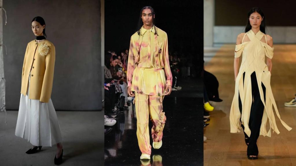 SIluetas que lucen el color tendencia amarillo mantequilla en desfiles.