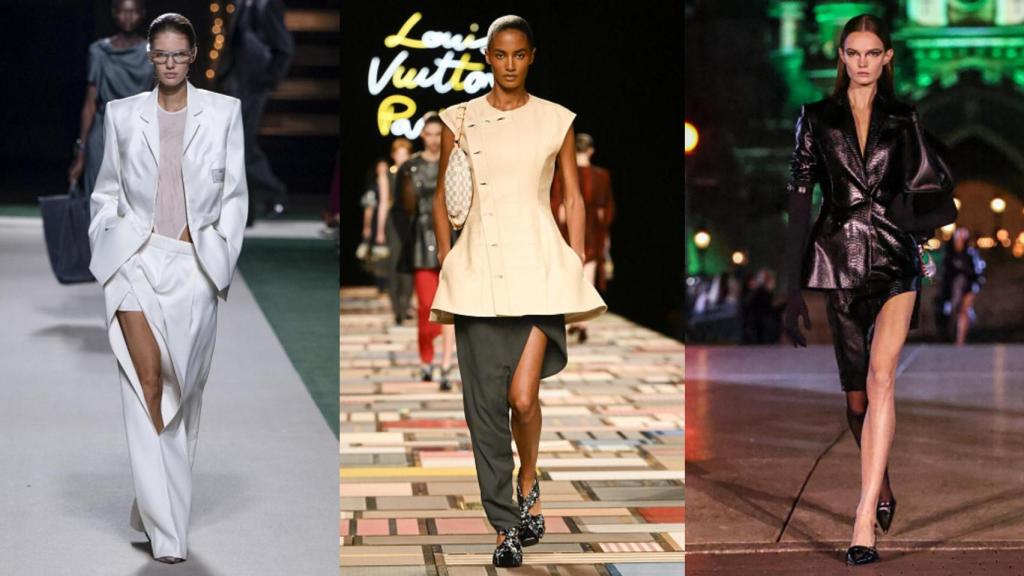 Siluetas del desfile de Victoria Beckham, Louis Vuitton y Coperni.