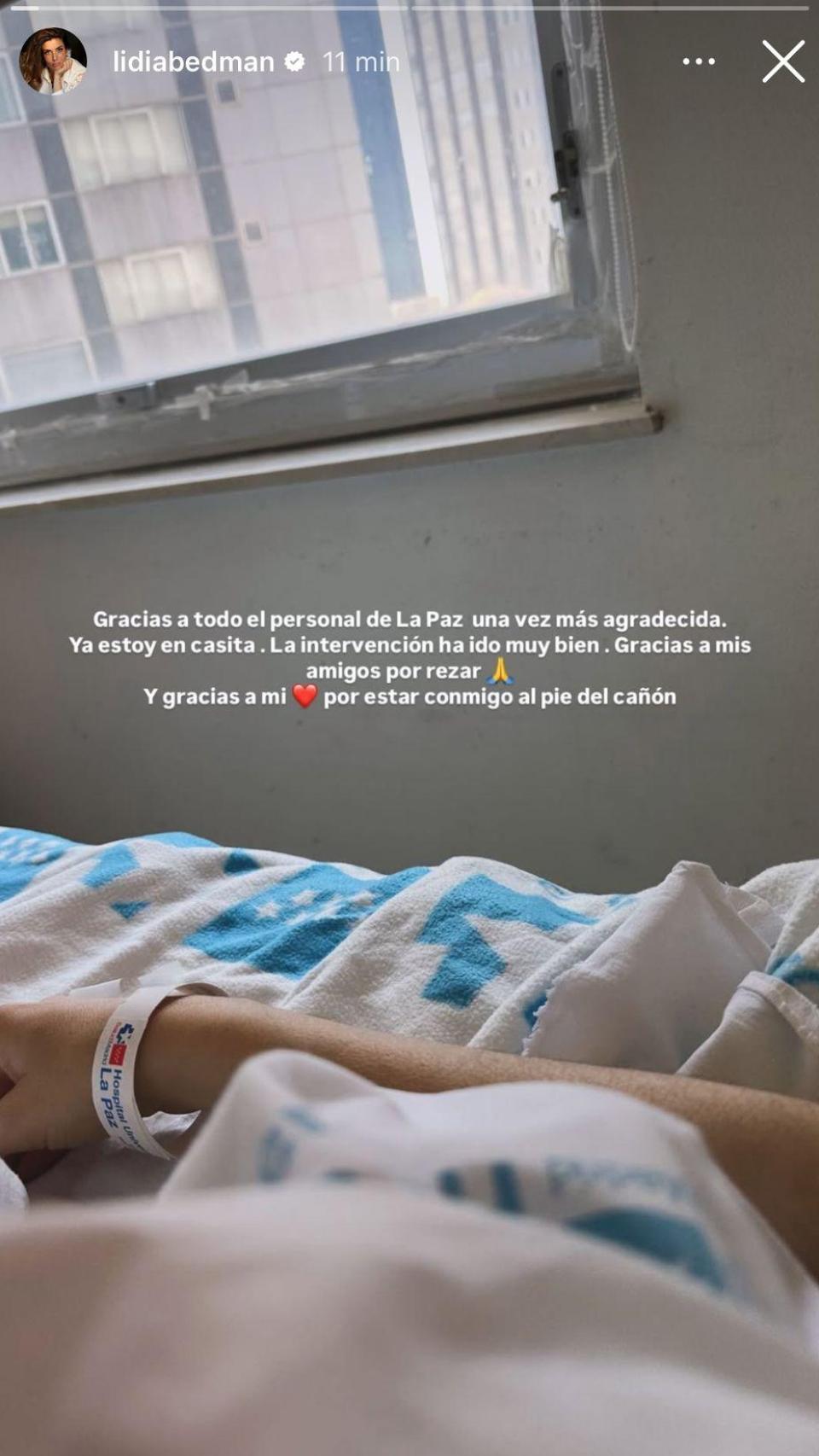 La imagen que ha compartido Lidia Bedman para comunicar su operación.