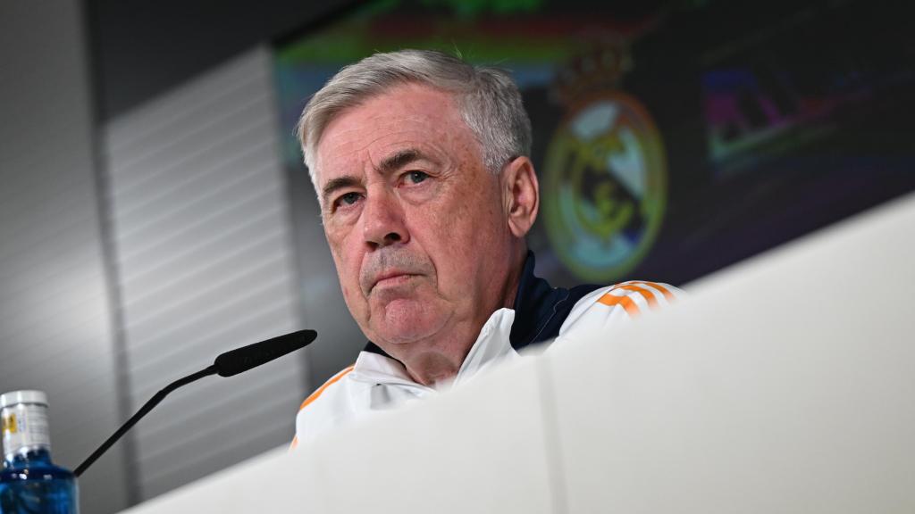 Carlo Ancelotti, en rueda de prensa con el Real Madrid