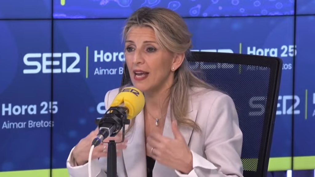 La ministra de Trabajo, Yolanda Díaz, este lunes en una entrevista en Cadena Ser.