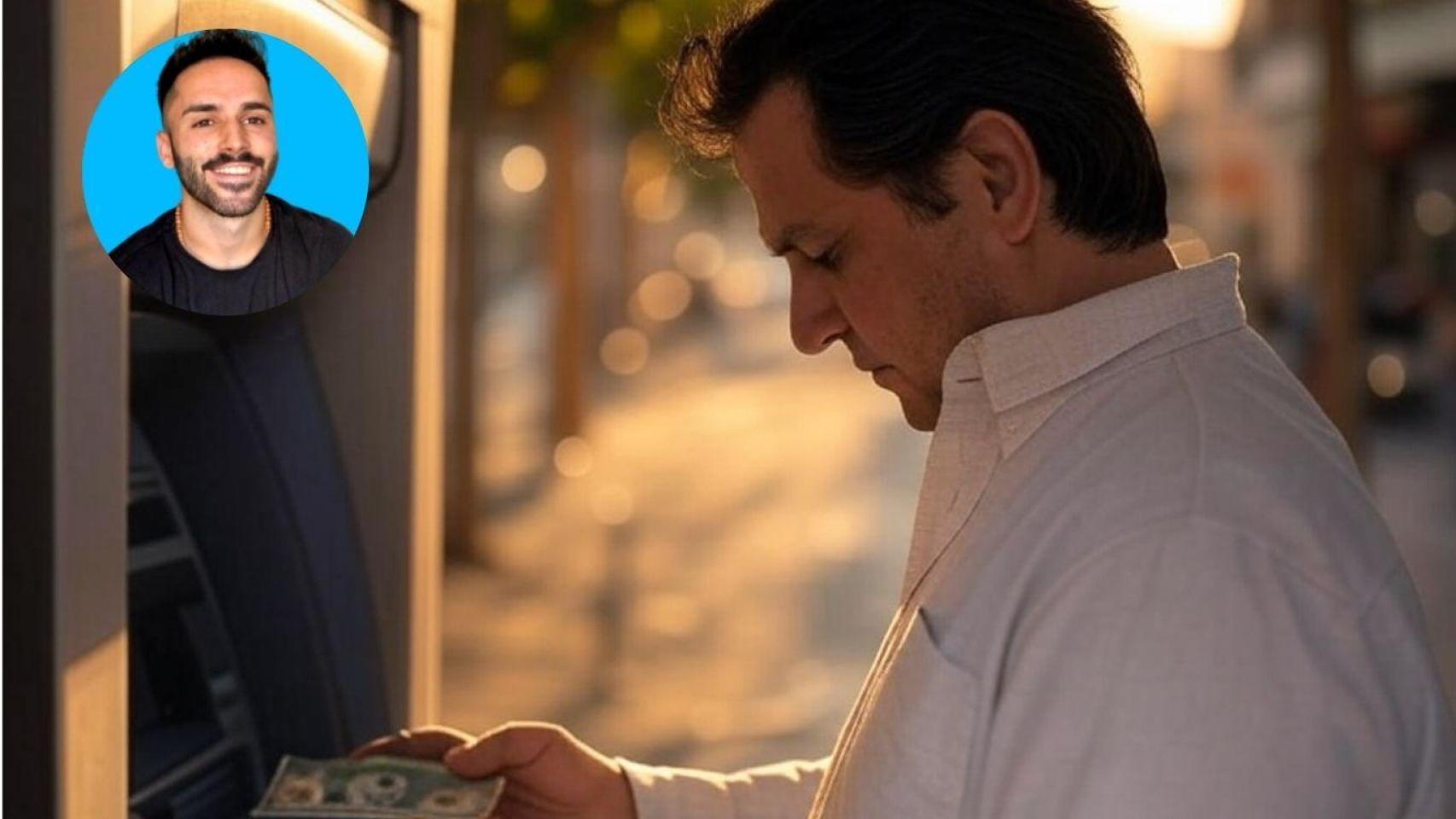 Hombre sacando dinero de un cajero.