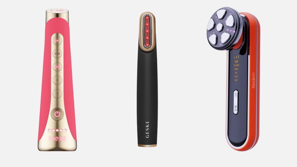 De izquierda a derecha: FOREO FAQ 102; GESKE Skin Firming Wand; Masderm RF Face Device