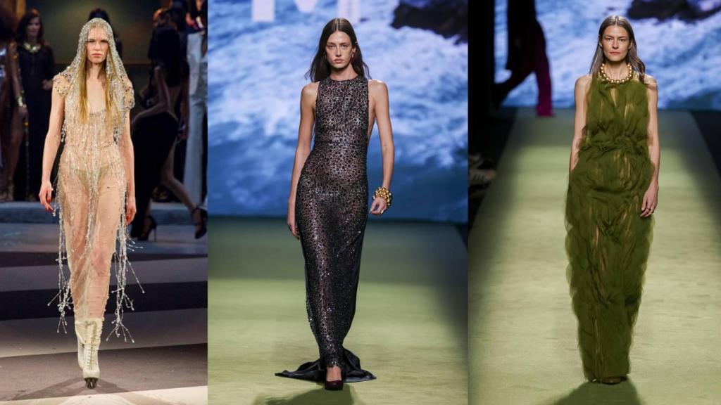 Siluetas de los desfiles que lucen la tendencia 'bourdoircore'.