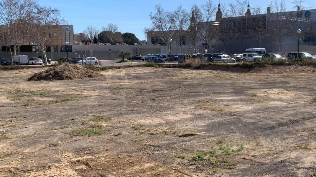 El solar, libre de maleza.