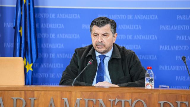 El portavoz del PP en el Parlamento de Andalucía, Toni Martín, se dirige a los medios.