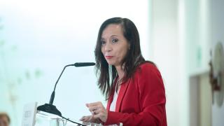 La presidenta de Redeia, Beatriz Corredor, interviene durante un desayuno informativo de Europa Press