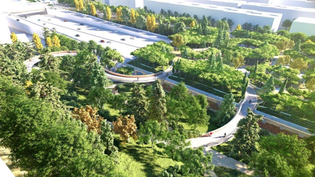 Proyección virtual del futuro Parque Ventas que cubrirá un tramo de la M-30.