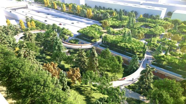 Proyección virtual del futuro Parque Ventas que cubrirá un tramo de la M-30.