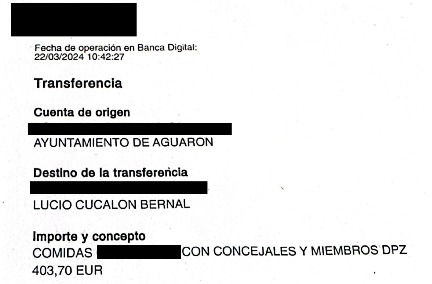 Comprobante de la transferencia.