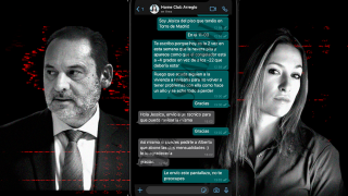 José Luis Ábalos y Jésica Rodríguez en un fotomontaje con el whatsapp que envió la inmobilaria del apartamento de lujo en Madrid.