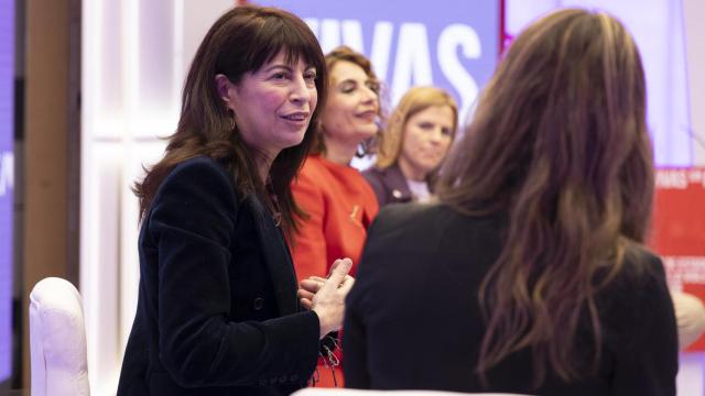 La ministra de Igualdad, Ana Redondo, este jueves en un acto en la sede del PSOE en Ferraz.