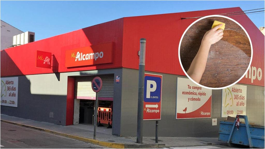 Montaje de un supermercado de Alcampo con un suelo sucio.