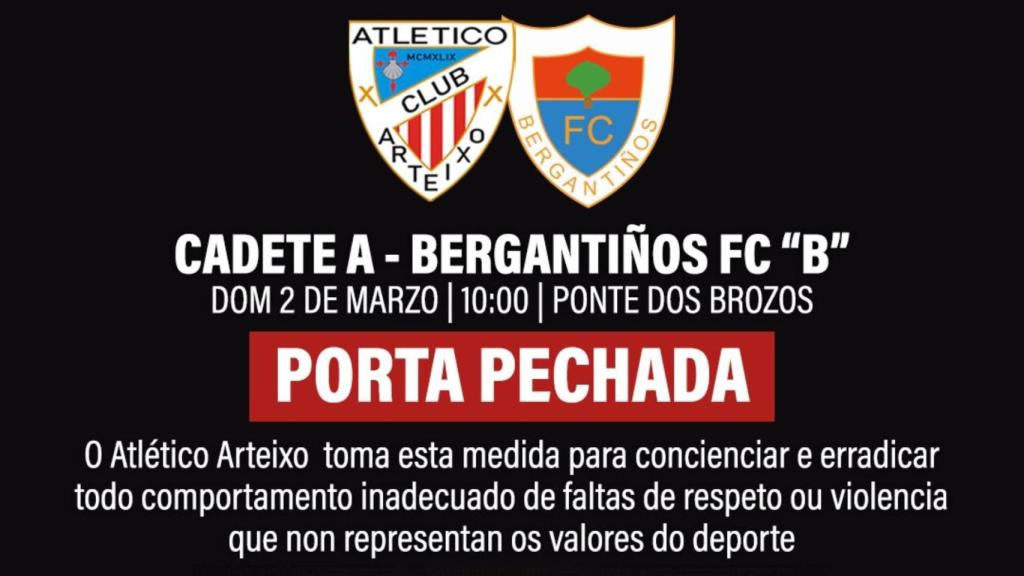 El Arteixo jugará a puerta cerrada como protesta a los insultos y violencia en los campos