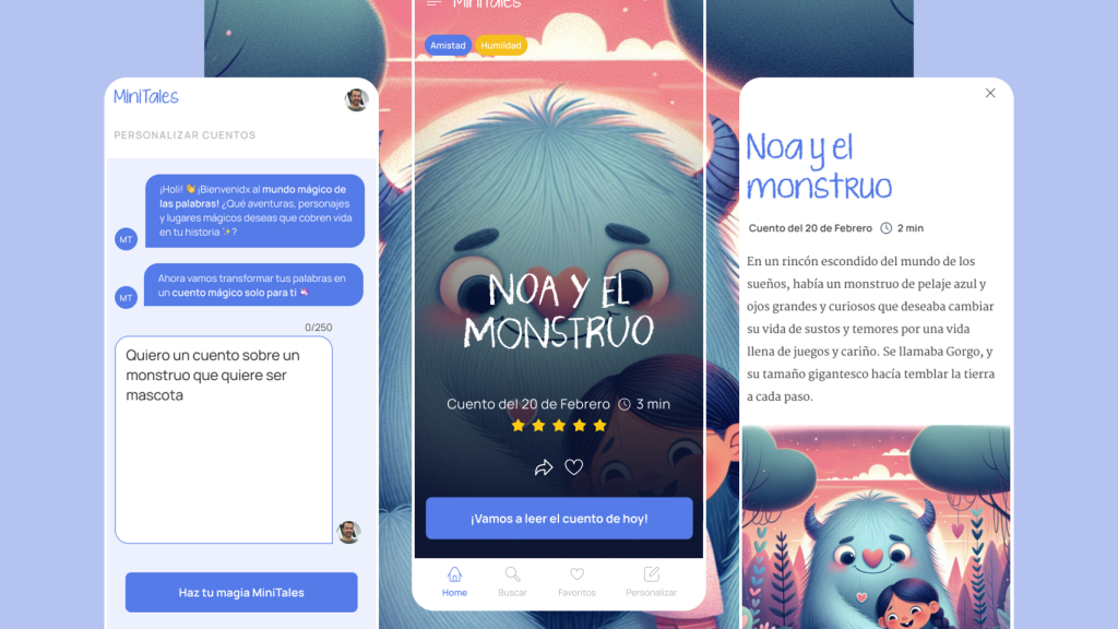 Pantalla de creación de cuentos de MiniTales.