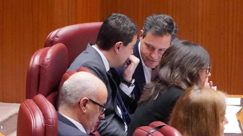 El exviceportavoz popular Ángel Ibáñez y el exportavoz Raúl de la Hoz, durante un pleno de las Cortes