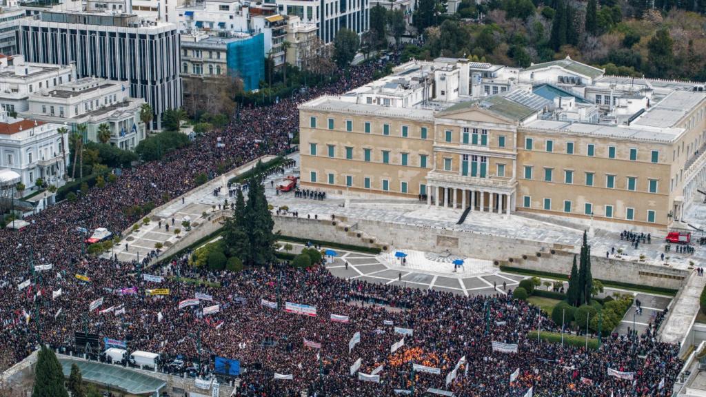 Imagen aérea de la manifestación en Atenas.