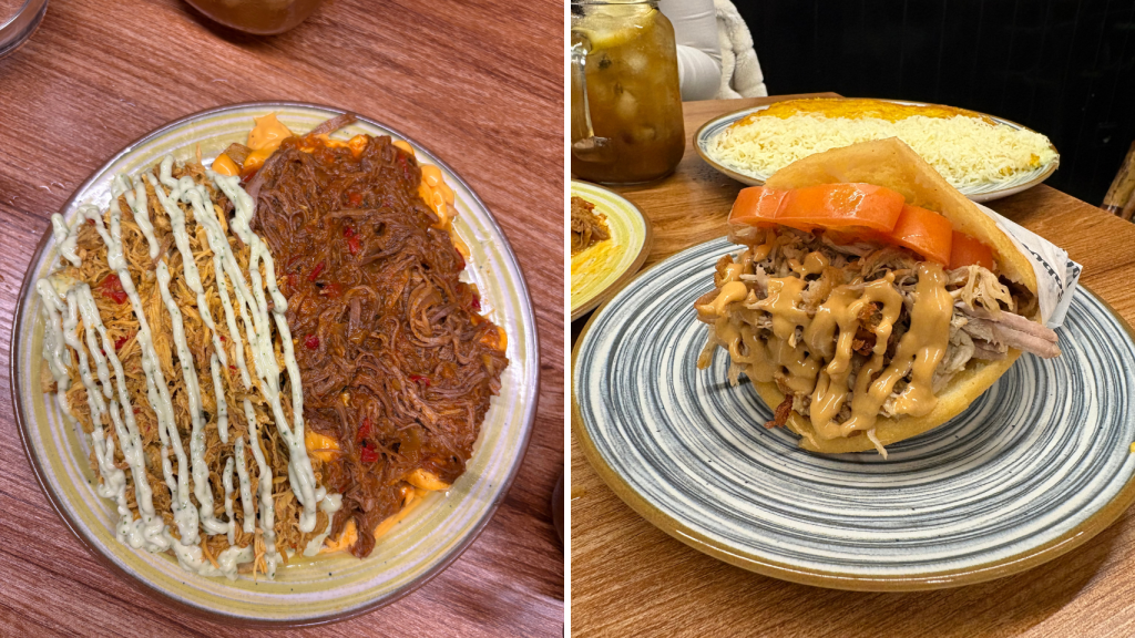 A la izquierda, las patatas saboleras; y a la derecha, la arepa alicantina.