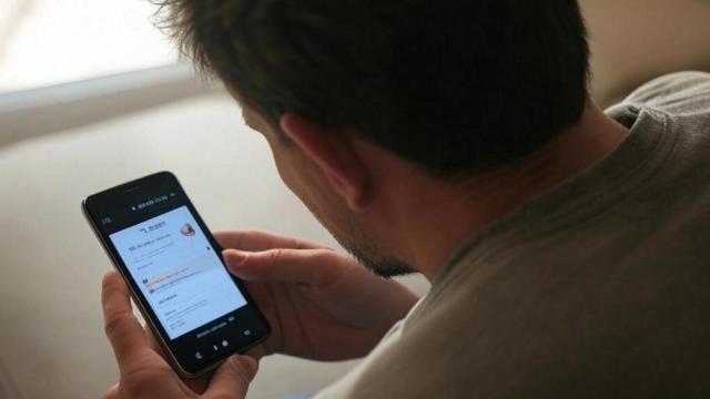 Hombre utilizando Bizum en su móvil.