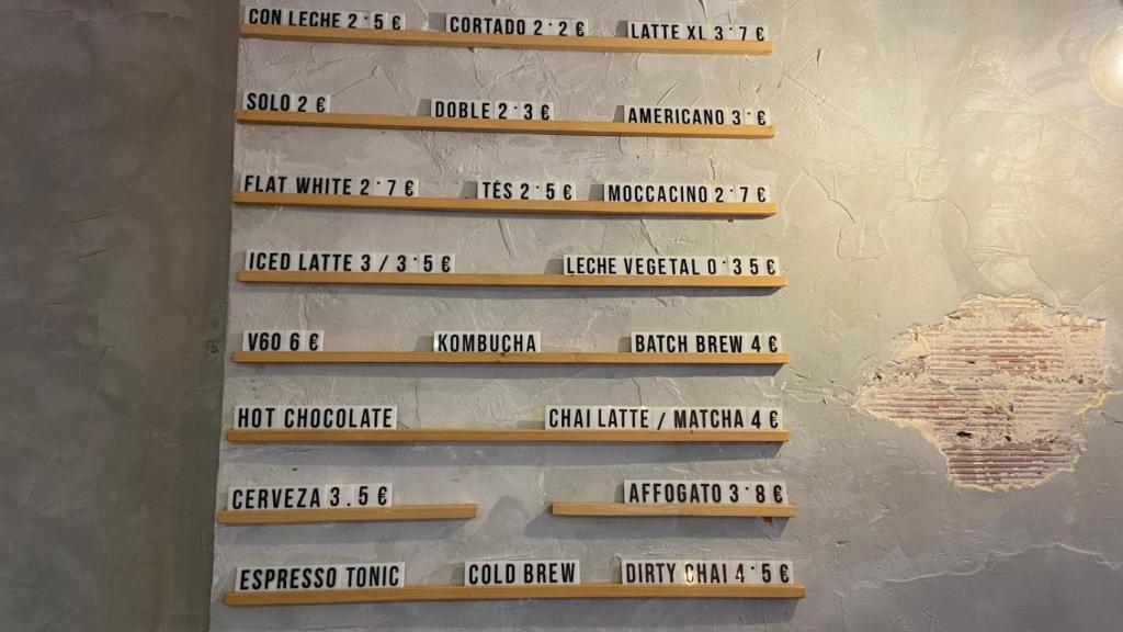Lista de precios del café.