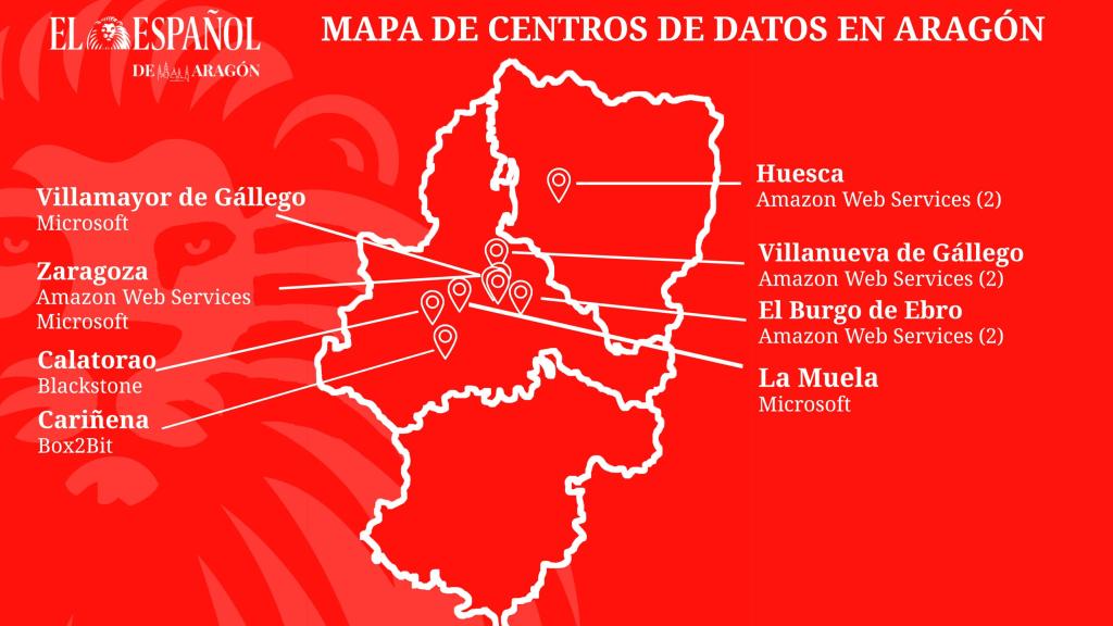 Mapa de centros de datos en Aragón