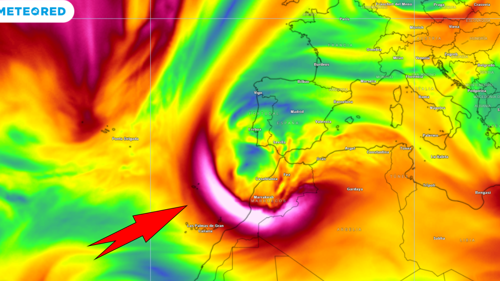 La aproximación de la borrasca atlántica por el suroeste peninsular. Meteored.