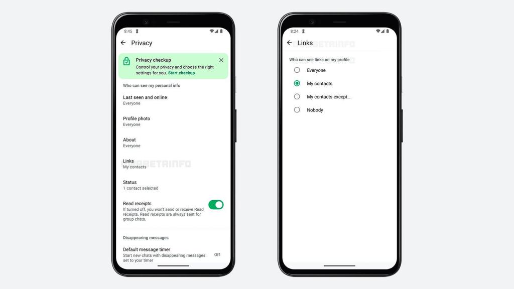 Captura que muestra el ajuste de privacidad para los enlaces