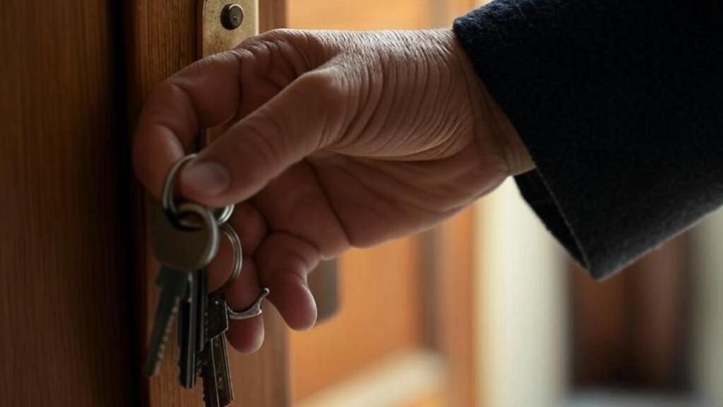 Imagen de una mano en una puerta.