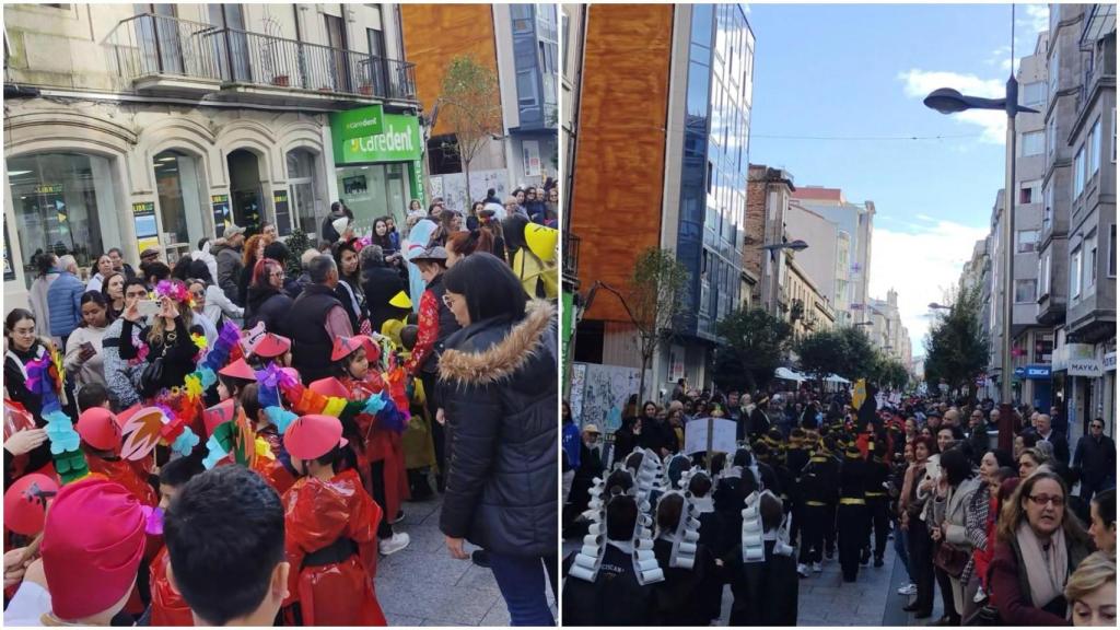Miles de escolares disfrazados recorren las calles de O Calvario, en Vigo, por Carnaval