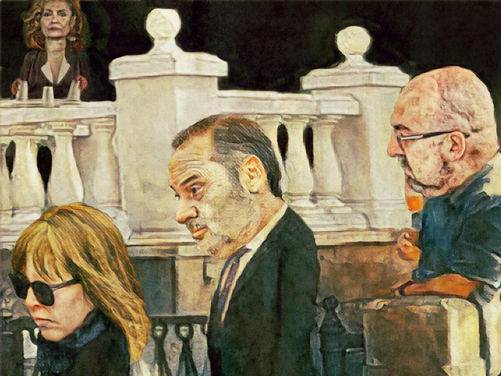 Recreación de la visita oficial de Ábalos a Moscú con Jésica Rodríguez y Koldo García, mientras María Jesús Montero vigila en segundo plano