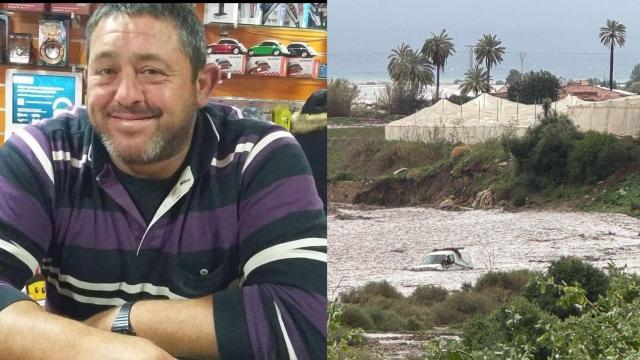 La furgoneta del ganadero desaparecido José Hernández, este domingo, arrastrada por la Rambla de Ramonete en Lorca.