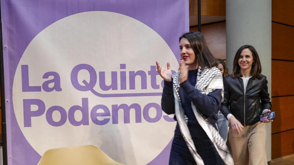 Irene Montero e Ione Belarra, este domingo durante un acto organizado por Podemos en Valencia.