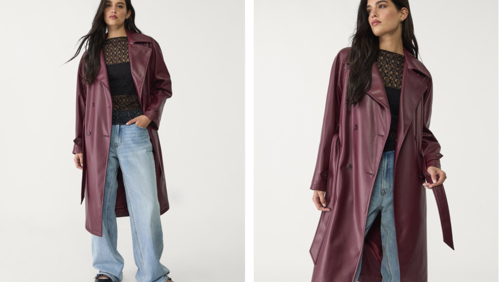 Trench larga efecto piel.