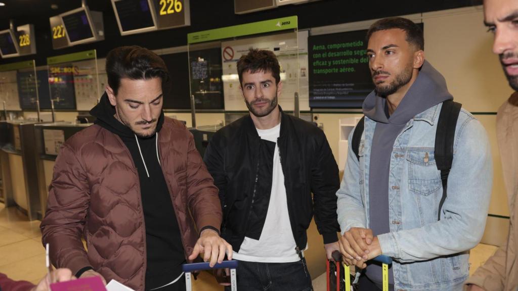 El karateka Damián Quintero, Pelayo Díaz y Borja González, de 'La isla de las tentaciones'.