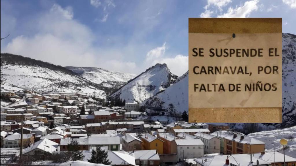 Imagen de Santa Lucía de Gordón con el cartel anunciador