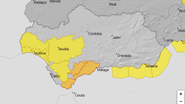 Mapa del tiempo en la provincia de Málaga.