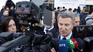 El presidente del PP, Alberto Nuñez Feijóo, este martes en el Mobile World Congress.