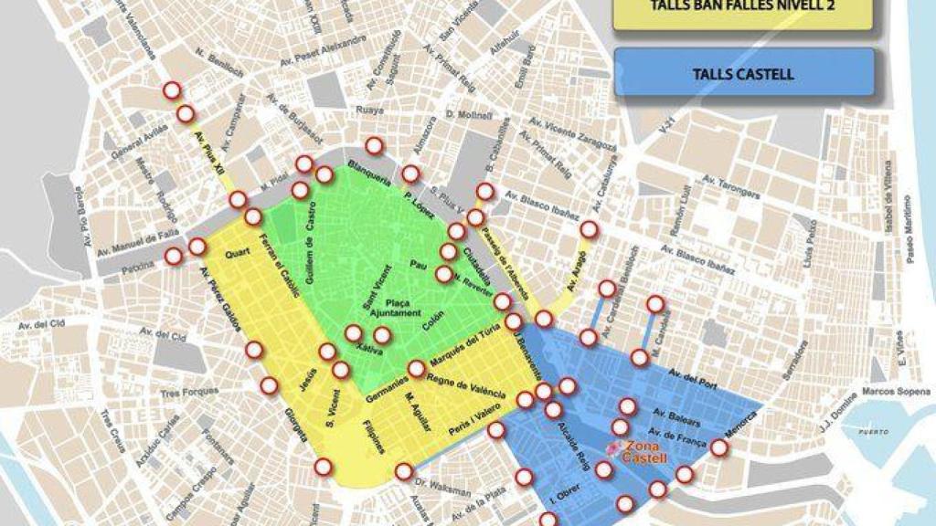 Cortes de tráfico durante las Fallas. Ayto Valencia