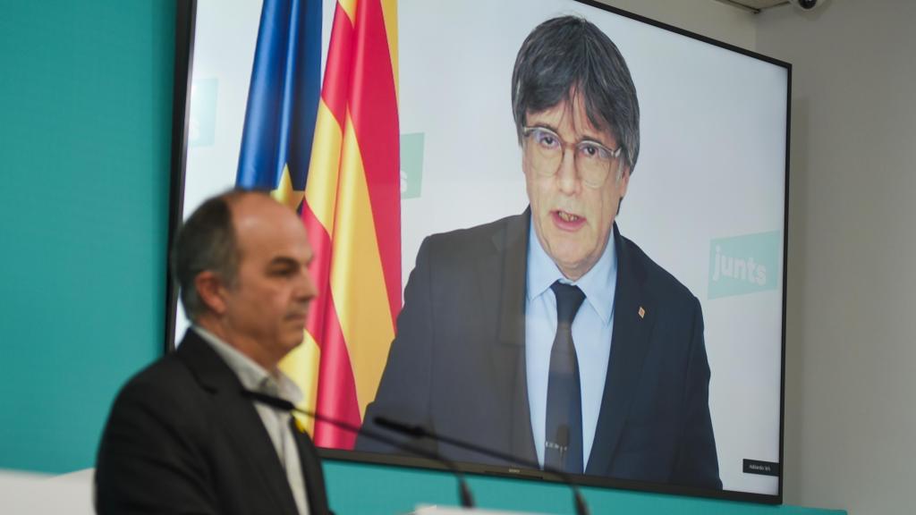 Carles Puigdemont y Jordi Turull, este martes.