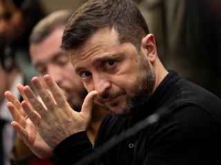 El presidente ucraniano, durante una reunión con miembros de la prensa en Londres.