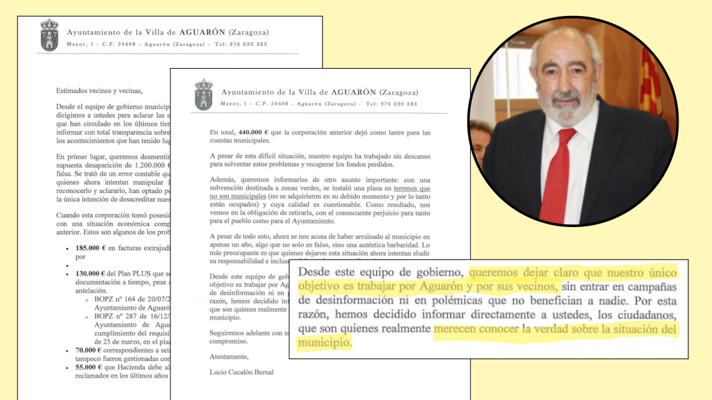 Carta del alcalde de Aguarón a sus vecinos.