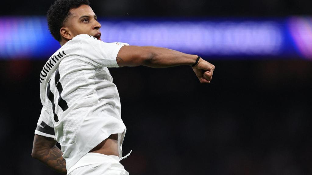 Rodrygo celebra su gol ante el Atlético de Madrid.